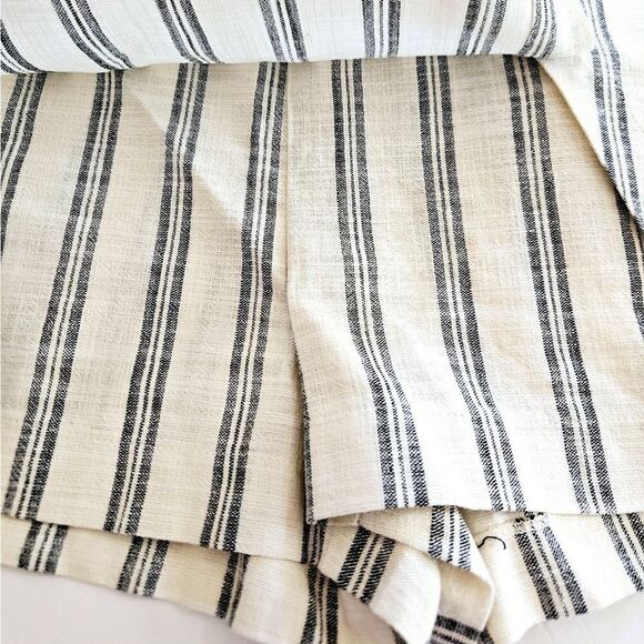 NWT Zara Cotton Linen Look Striped Ecru Button-Front High Waist Skort Skirt L - Picture 9 of 13